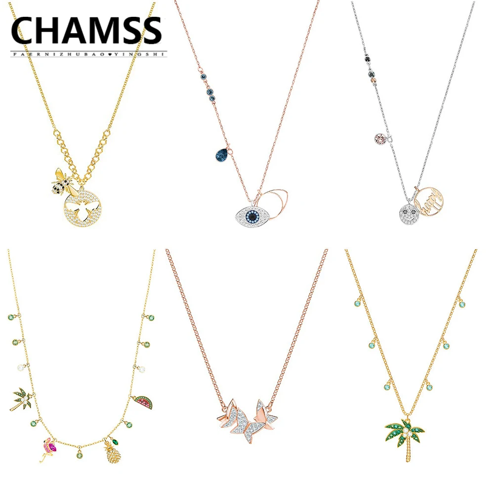 

CHAMSS Swarovkis Women's Accessories DUO EVIL EYE Pendant NEW LIME CHARMS Necklace Mother's Day Couples Gift Factory Outlet