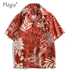 Plegie с цветочным принтом High Street для мужчин рубашка короткий рукав лето 2019 г. рубашки для мальчиков море сторона праздничные рубашки в стиле
