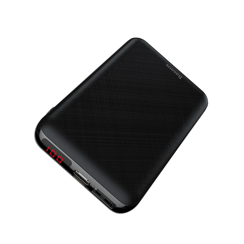 Baseus, 10000 мА/ч, внешний аккумулятор для Xiaomi, samsung, iPhone, huawei, внешний аккумулятор, мини USB-C, портативное зарядное устройство, внешний аккумулятор - Цвет: black