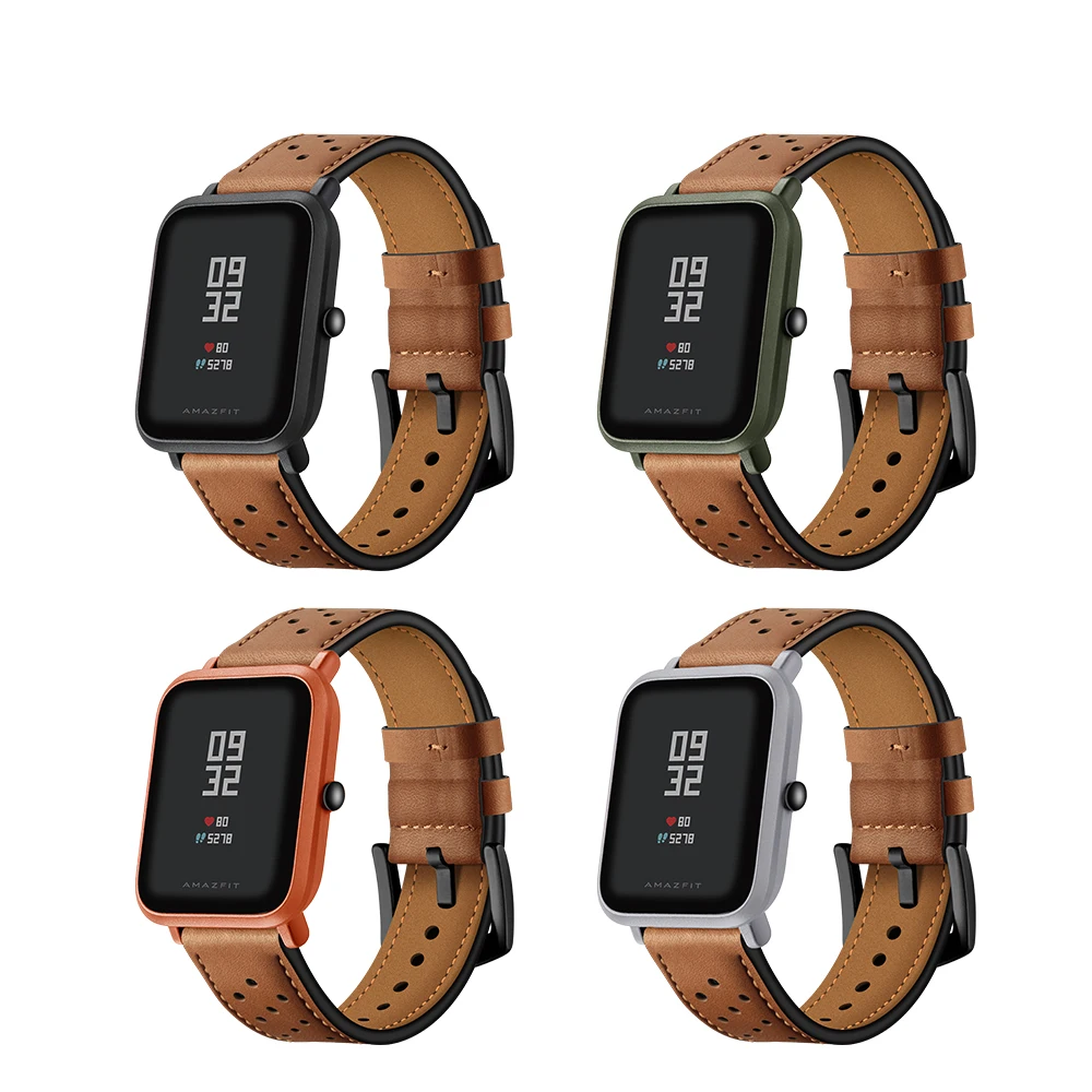 Кожаный ремешок Amazfit Bip для оригинальных смарт-часов Xiaomi Huami Amazfit Youth Edition Huami Bip BIT Lite Watch Band Pulsera 20 мм