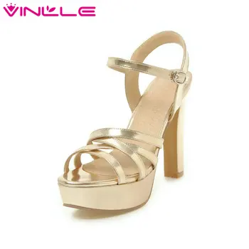 

VINLLE 2020 Women Sandals Square High Heel Women Shoes Platform Buckle Peep Toe Elegant Black Women Pumps Size 34-43