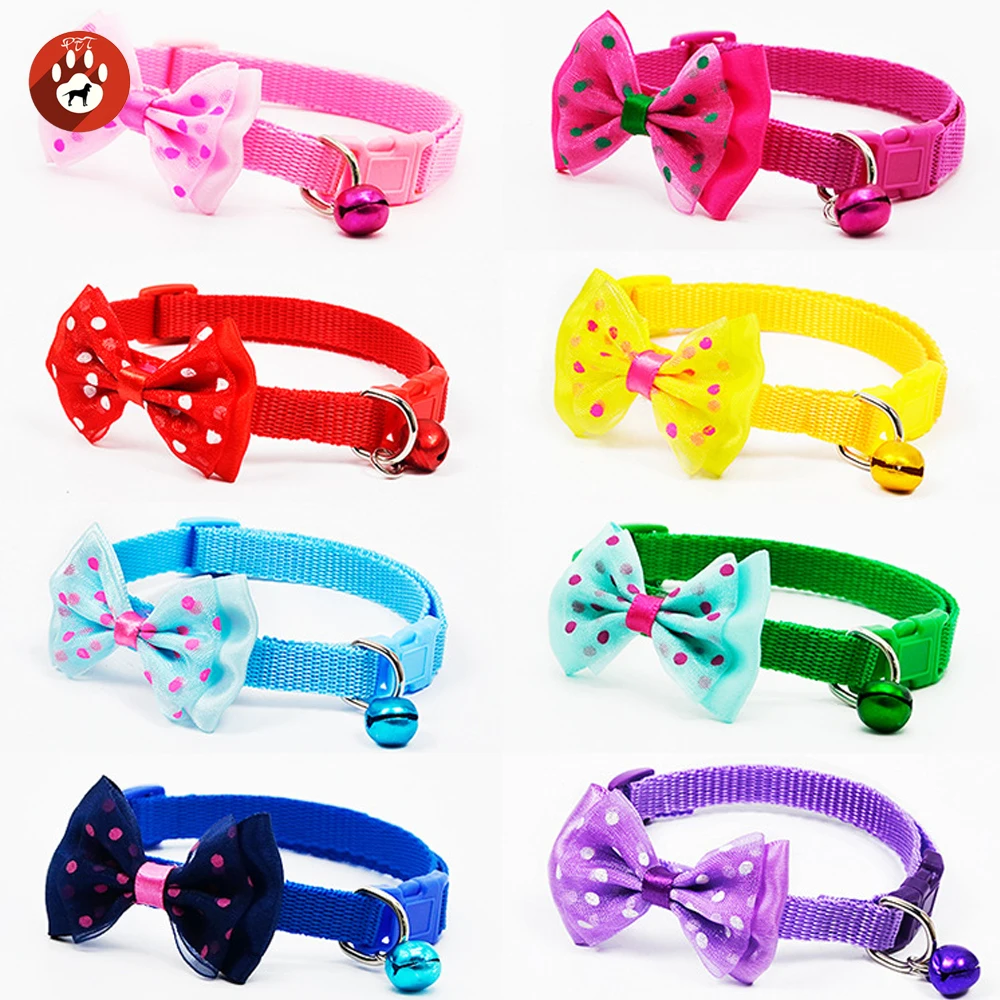 

Adjustable Polyester Dog Cat Collar with Bowknot Bells Charm Necklace For Small Medium Dogs Cats Puppy Collars Supplies