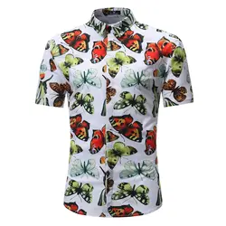 С короткими рукавами белая рубашка мужская Camisa Masculina Slim Fit Повседневная рубашка мужская большой размер печатные рубашки мужские