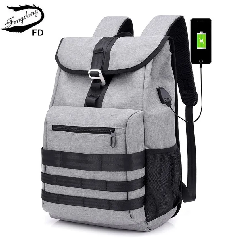 FengDong Молодежные водонепроницаемые USB зарядка Рюкзак Школьные сумки для мальчиков путешествия рюкзак сумка для рюкзак для ноутбука sac dos