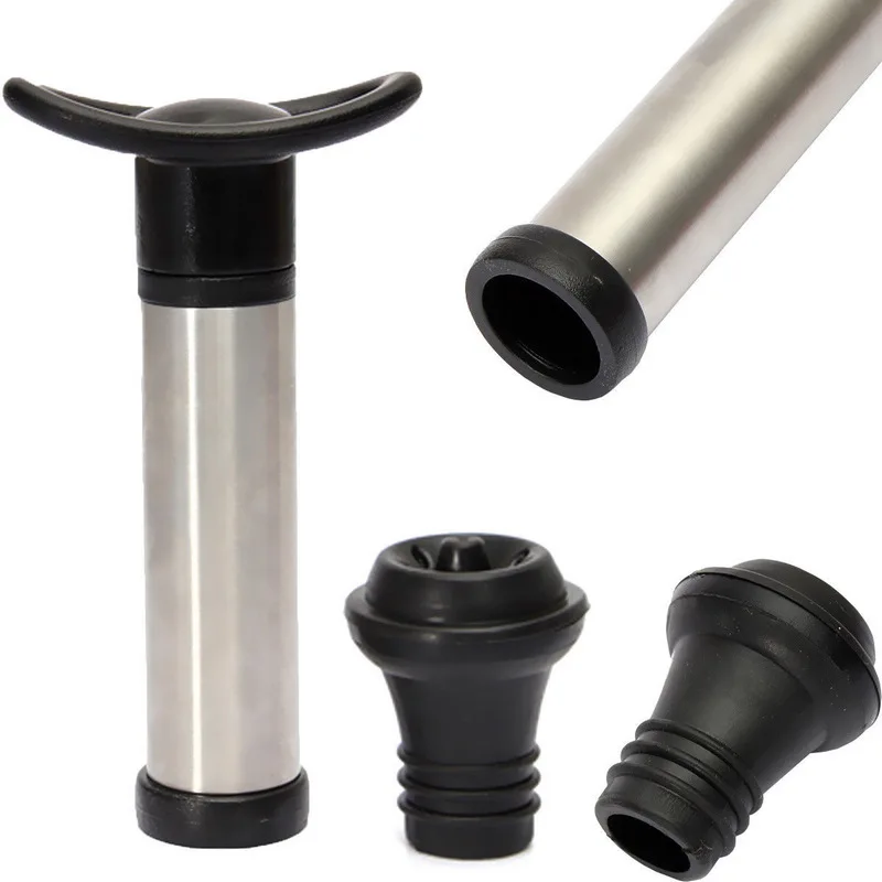 Leak-Proof Wine Preserver Vacuum Air Pump with 2 Wine Bottle Stoppers Durable Stainless Steel Construction Airtight
