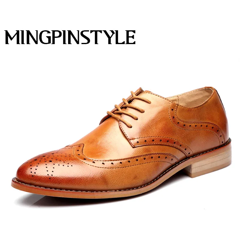 Dropshipping fashion new brand casual spring leather shoes mens dress business brogue shoes male lace up wedding shoes A005