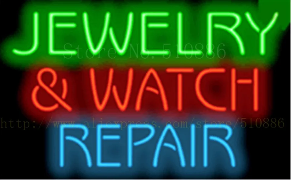 Jewelry Watch Repair Neon Sign Real Glass Beer Bar Pub Light