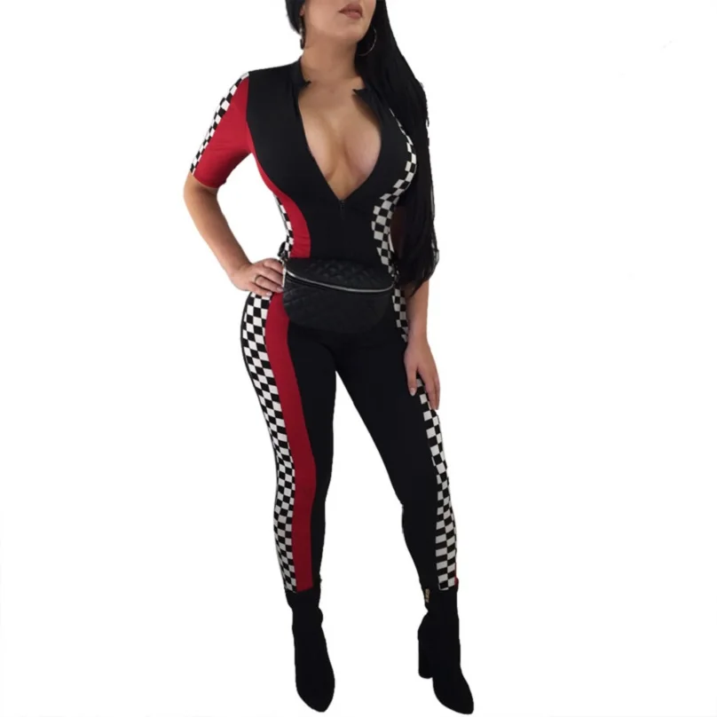 Сексуальные красные комбинезоны для женщин Jumpsuites 2019 Модные женские облегающие с