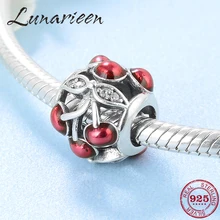 925 пробы, серебро, сладкая красная вишня, полые амулеты, циркон, сделай сам, бусины, подходят к оригинальному браслету Pandora, изготовление ювелирных изделий
