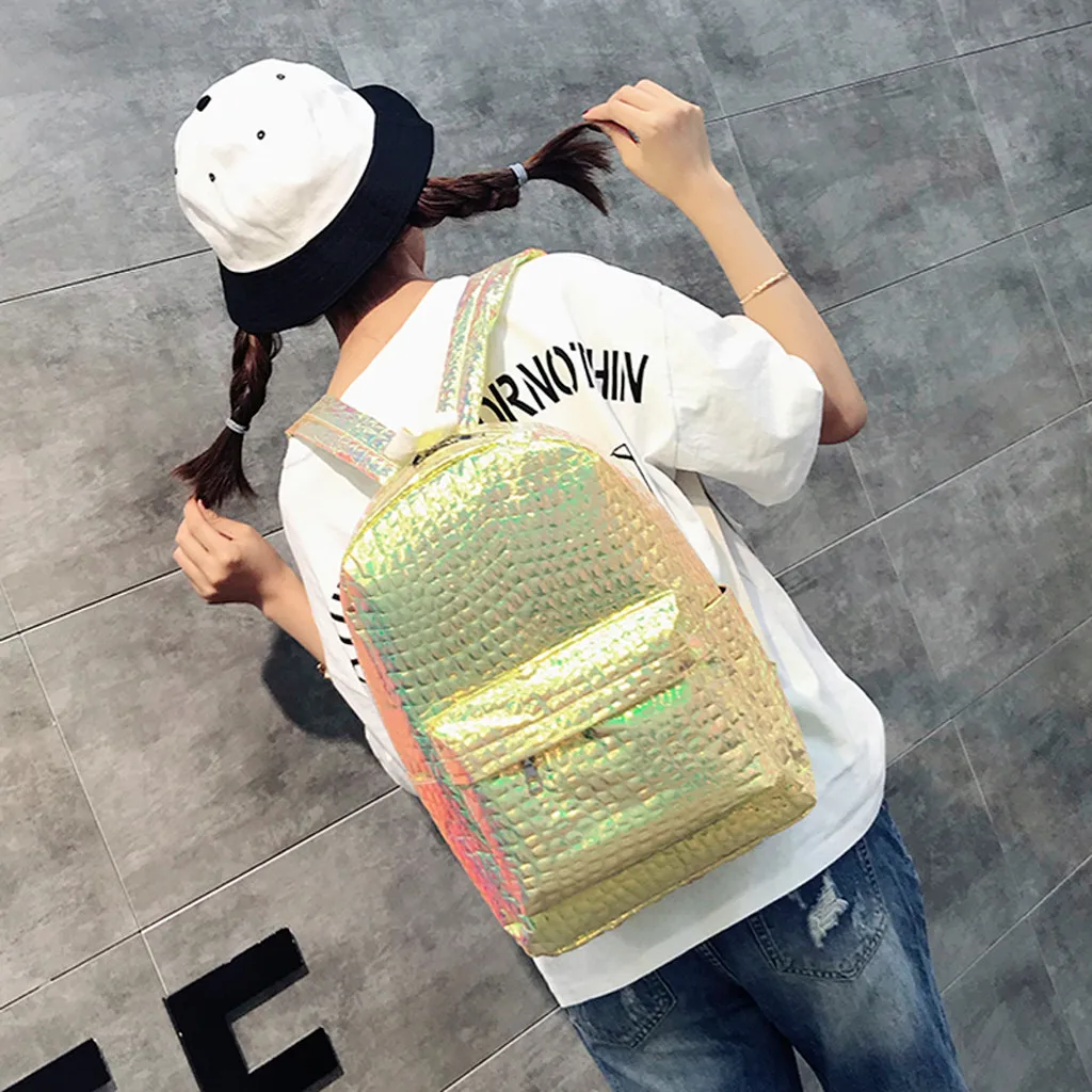 Для женщин лазерная голограмма рюкзак Для женщин сумка из искусственной кожи с голографический дизайном Многоцветный Геометрические клетчатые рюкзак мини-рюкзак# LR1
