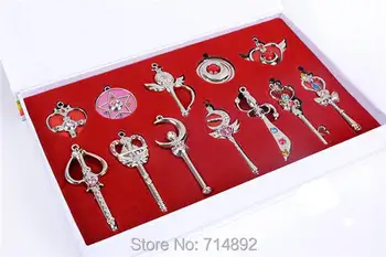 

14 pcs/set Sailor Moon Key necklaces Sailor Moon cosplay weapons pendants Retail/Bulk free shipping