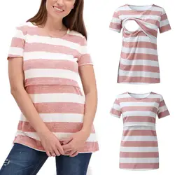 Женская одежда для беременных и кормящих беременных женщин полосатая блузка Топы летние рубашки Ропа Сексуальная