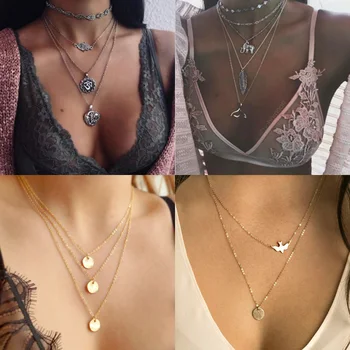 

Tenande Punk Big Statement Multi Layer Cross Peace Dove Star Necklaces & Pendants for Women Hot Sale Night Club Jewelry Bijoux