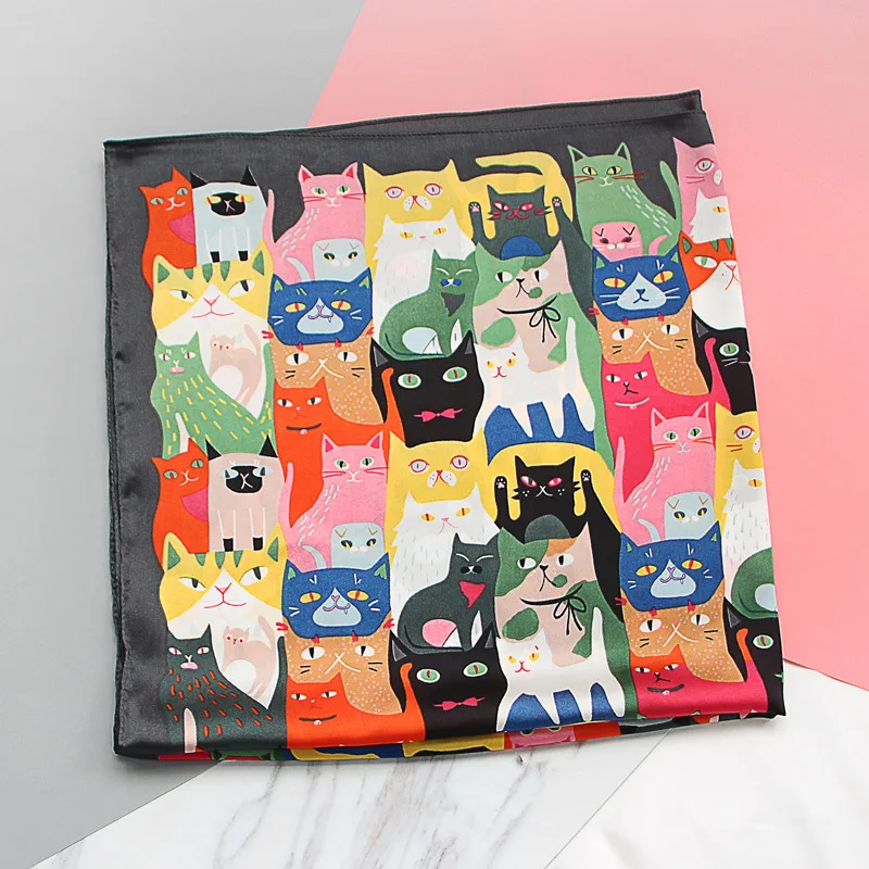 

12Patterns Satin Scarves for Women Head Bandage Silk-like Ladies Handkerchief Square Shape 70*70cm Bag Scarves Sale Items