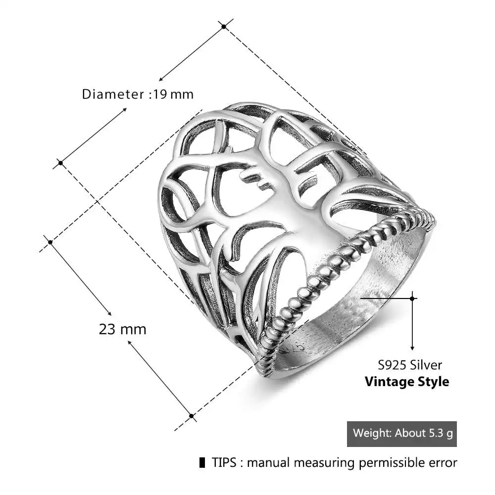 Solid 925 Sterling Silver Female Rings With Tree Design Vintage Style Silver Rings Jewelry GIft to Friends (JewelOra RI102788)