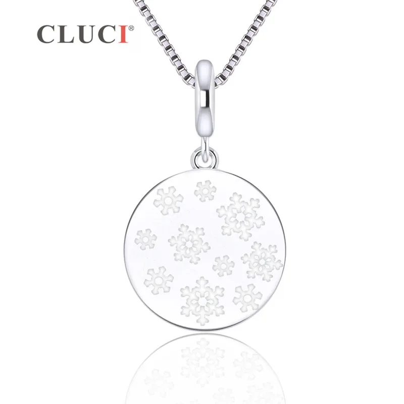 

CLUCI Real 925 Silver Round Pendant Snowflake Pattern Women Christmas Pendant Sterling Silver Pendant