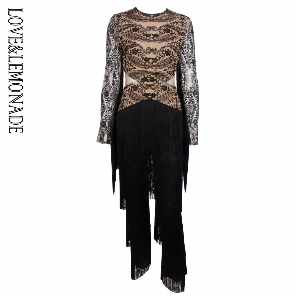 

Love&Lemonade BlackGeometric Figure Beads Tassel Jumpsuit LM0291