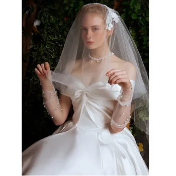

Bridal Wedding Veils Short Vintage with comb Tulle Appliques Sequin Veils brides White Ivory Voile de Mariage velo de novia