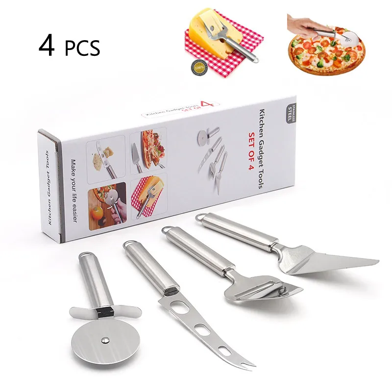 

4Pcs/Set Stainless Steel Kitchen Gadgets Tools,Pizza Cutter Wheel,Cheese Knife, Cheese Slicer and Cake Server Butter Cutter