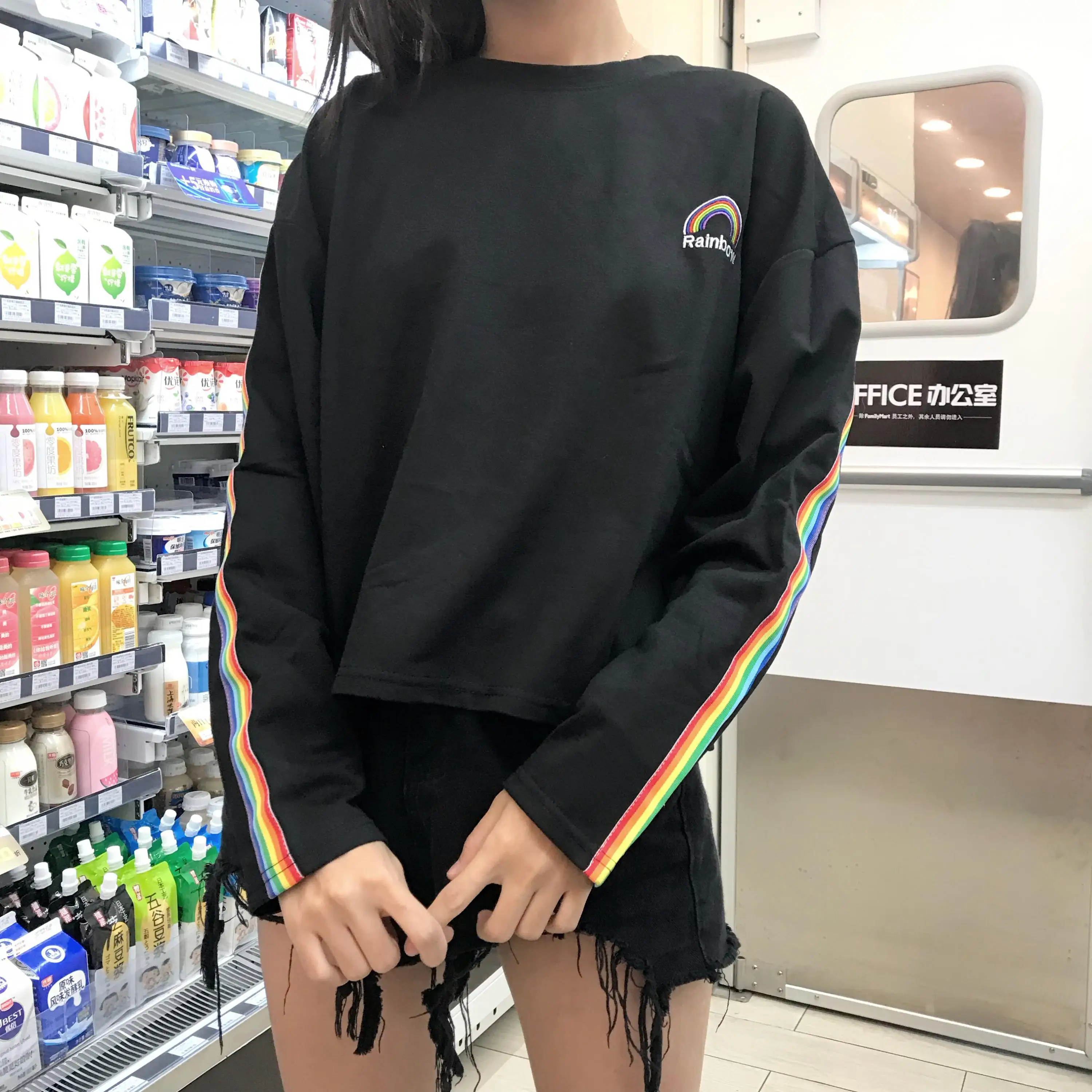 Женская футболка с длинным рукавом свободная принтом радуги|female t-shirt|fashion t-shirtt-shirt