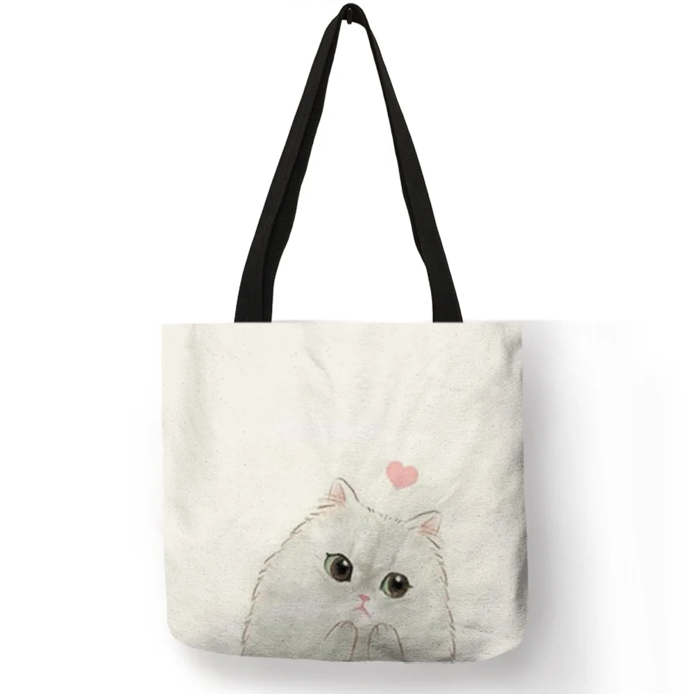 Акварельные ручные сумки-тоут с цветочным принтом, милый кот, сумка на плечо для женщин, Дамская офисная сумка, повседневные сумки для покупок - Цвет: 002