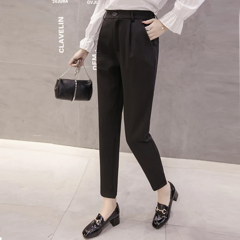 

2019 new autumn office lady black formal haroun pants female ankle-length slacks trousers button fly pencil pants nice