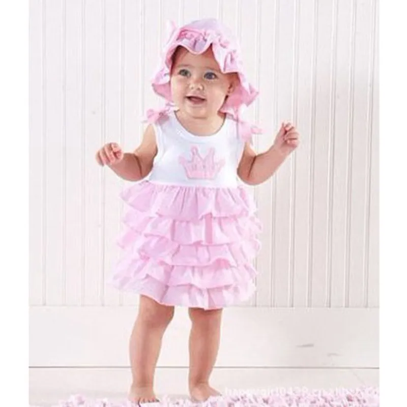 Pink Crown Embroidery Infant Dress for Girls Baby Tutus Summer New Bebe