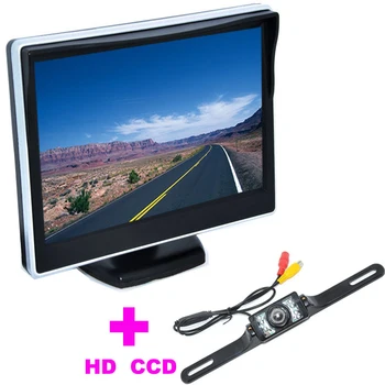 

5" TFT LCD Car Monitor 170 Angle monitor +7LED Universal Car Rearview Camera backup camera 2 in 1 Auto Parking Assistance System