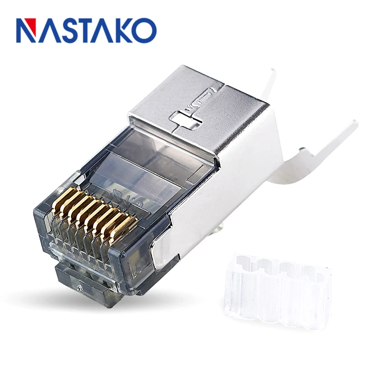 

NASTAKO 8Pin Cat6a RJ45 Connector Cat 6a Crystal Plugs Shielded FTP RJ45 Modular Connectors Cat6e Network Ethernet Cable Jack
