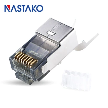 

NASTAKO 8Pin Cat6a RJ45 Connector Cat 6a Crystal Plugs Shielded FTP RJ45 Modular Connectors Cat6e Network Ethernet Cable Jack