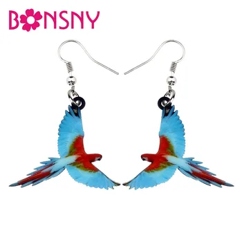 

Bonsny Acrylic Flying Red-and-green Macaw Parrot Bird Earrings Big Long Dangle Drop Tropic Animal Jewelry For Women Girls Teens