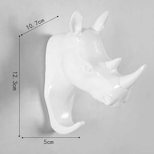 Милая вешалка для ключей, настенный Декор для дома, настенные крючки в виде головы животного, декоративная комната из смолы, декоративные крючки в виде оленя для комнаты, держатели ключей, стойка - Цвет: White Rhino