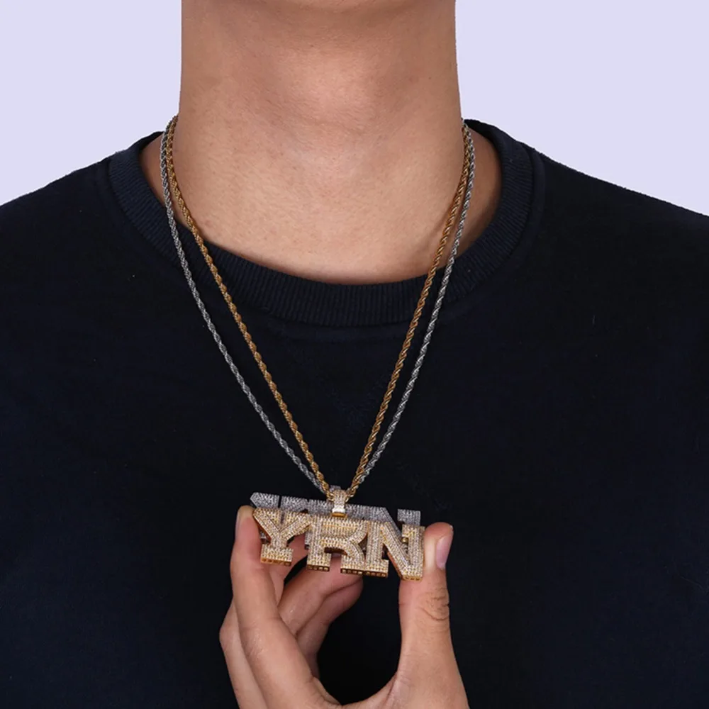 TOPGRILLZ Iced Out Bling YRN письмо кулон ожерелье с теннисной цепочкой мужское Золотое серебряное ожерелье хип-хоп модное ювелирное изделие