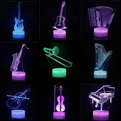 Музыкальные инструменты серии 3d Таблица креативная Светодиодная лампа подарок визуальный 3d лампы Красочные Acrylique Usb Рождественские