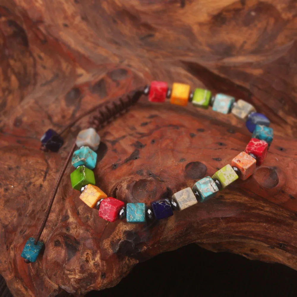 

Chakra Bracelet Jewelry Multi Color combos Natural Stone Square Beads Wax rope Bracelet Couples Bracelets Creative Gift Handmade