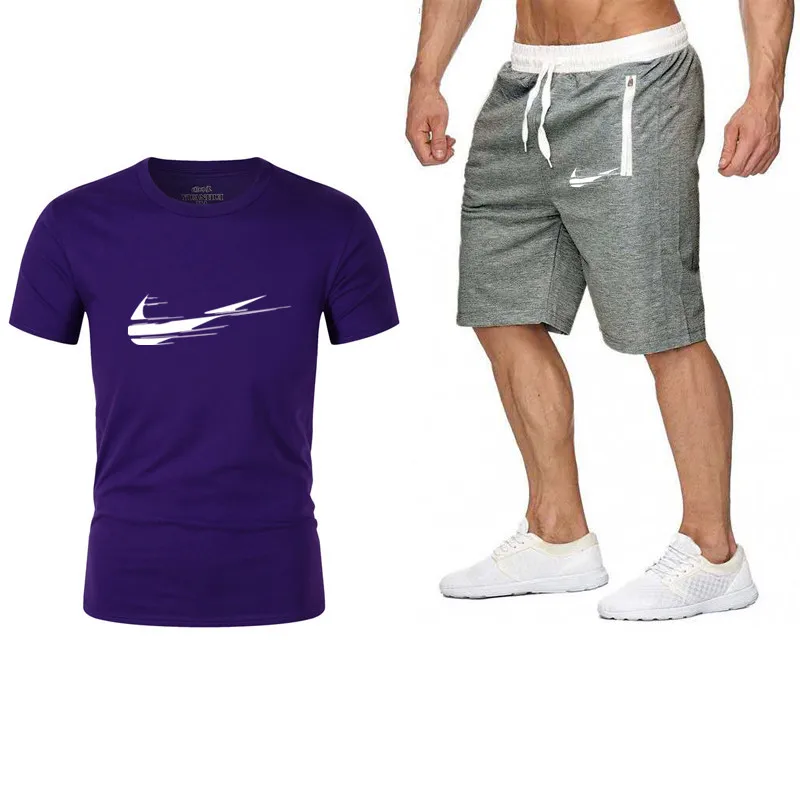 Летний Лидер продаж, мужские комплекты, хлопковые футболки + шорты, комплекты из двух предметов, повседневный спортивный костюм для мужчин