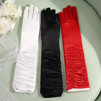 

40cm Sexy Satin Long Finger Gloves Women Lady Bridal Gloves Wedding Drama Dance Show Party Supplies