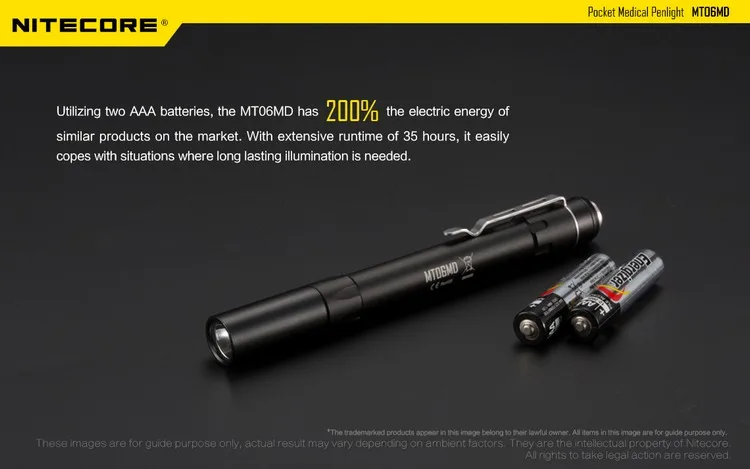 NITECORE MT06MD светодиодный фонарик Nichia 219B 180 люмен AAA батарея ручка свет для инженеров механический и медицинский персонал