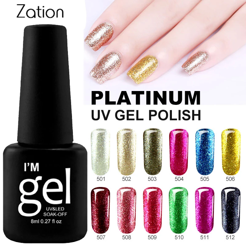 Zation Diamond Platinum золотой УФ Гель лак отмачиваемый белый Платиновый для ногтей супер