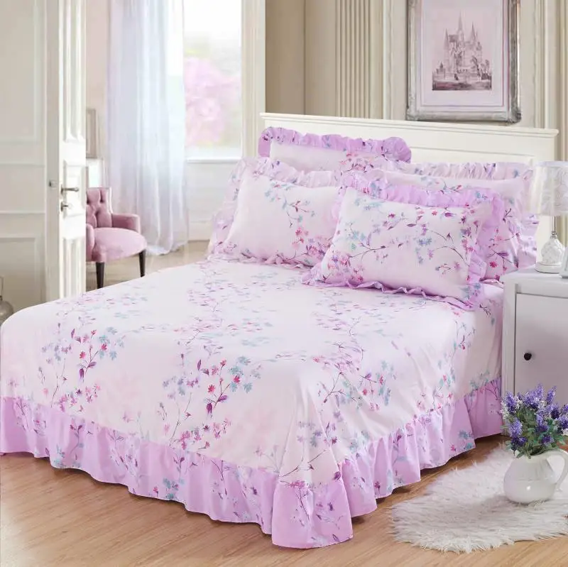 Twin Queen King size 3Pcs Bed Sheet Set Pillowcase Blossom Flower Top Bedding sheet 100%Cotton Ultra Soft Breathable Flat sheet - Цвет: Color 2