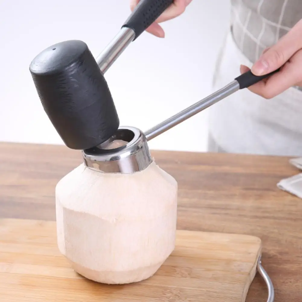Пищевая 304 нержавеющая сталь открывалка для кокоса стальная ручка молоток набор открывалка для кокоса и стальной резиновый молоток с ручкой кухонный инструмент