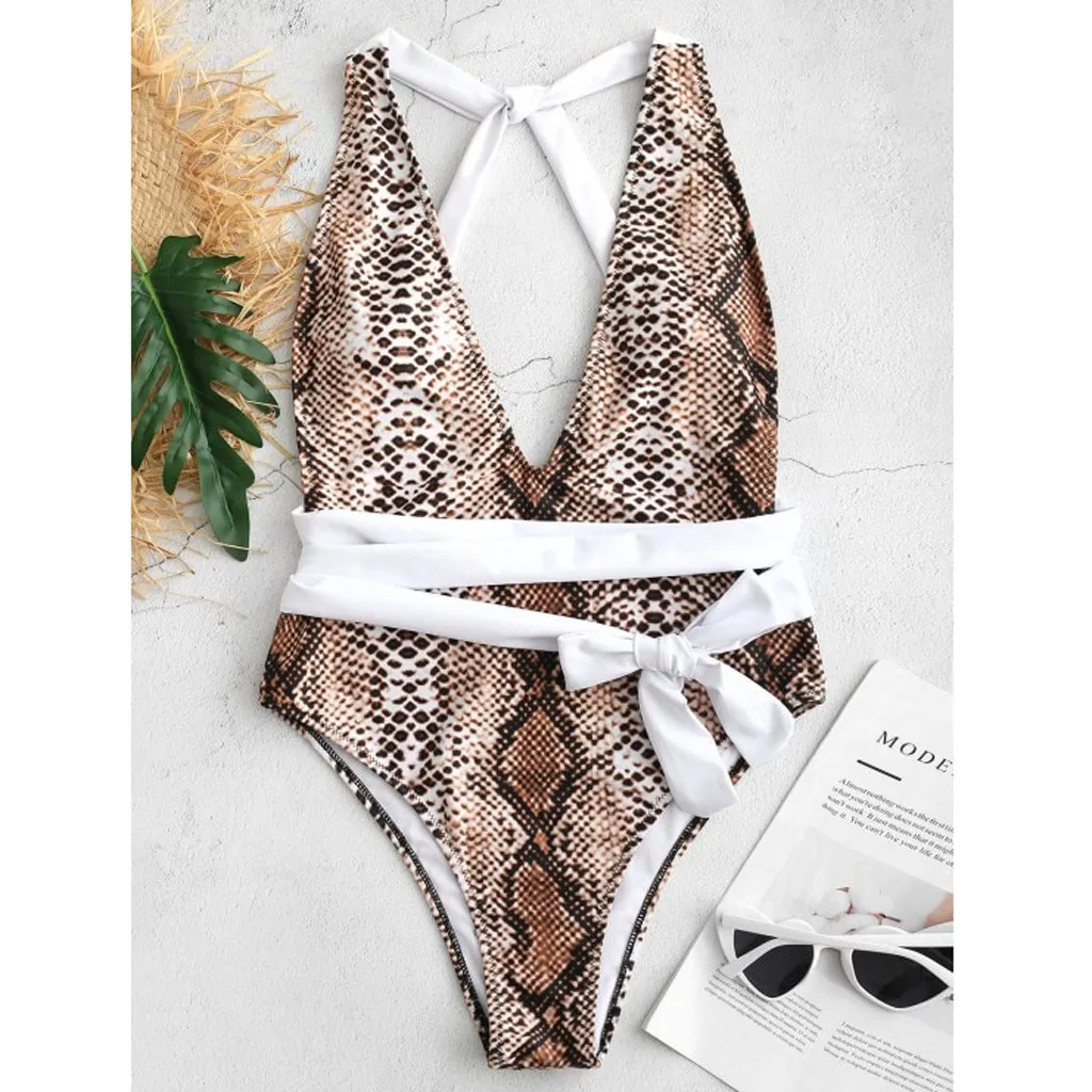 

Wild Snake Scale Summer Swimming Suit Sexy Printing New Ladies Beach Swimming Suit Integral Waist Elastic Slimming Suspension