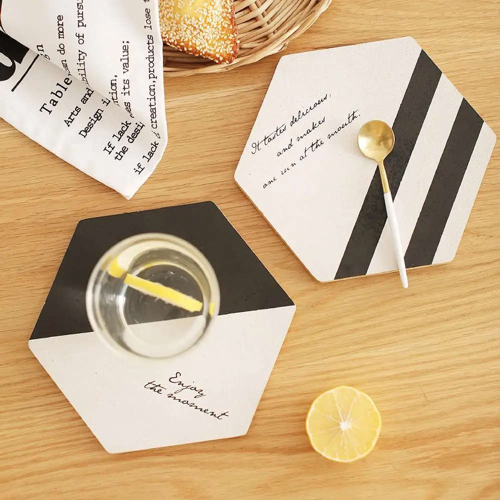 

New Hexagon Cork Heat Insulation Cup Pot Mat Coasters Placemat Dining Table Decor Set