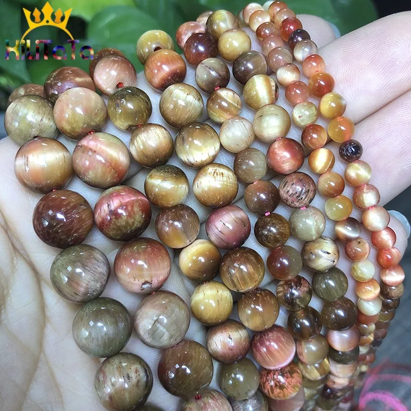

A+ Natural Stone Pink Tiger Eye Beads Smooth Round Loose Spacer Beads 4/6/8/10mm For Jewelry Making DIY fashion Bracelet 15"Inch