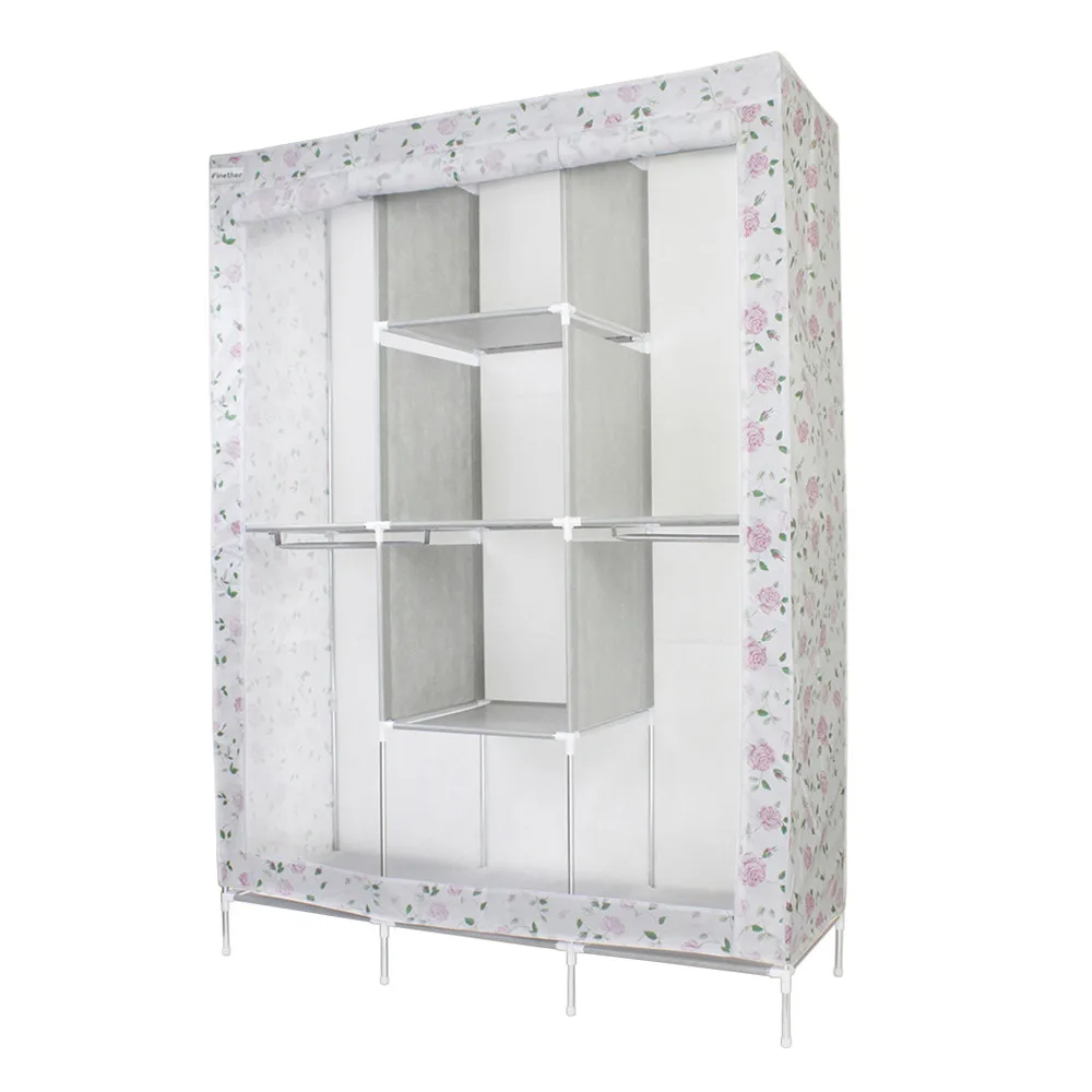 Finether Double Modular Metal Framed Fabric Wardrobe,Clothes Closet Portable Wardrobe Clothes Storage0
