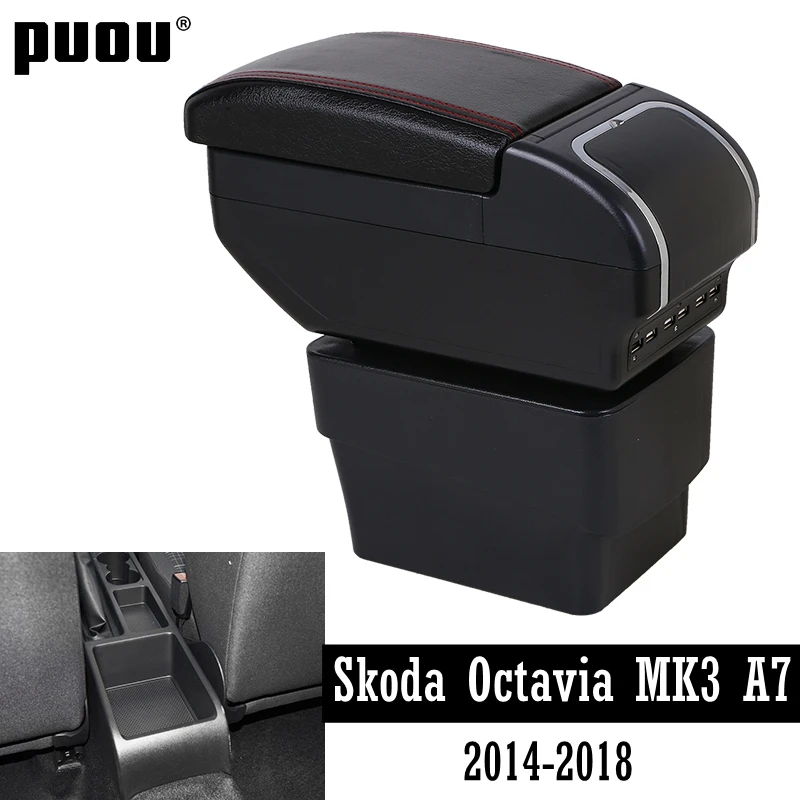 

Armrest For Skoda Octavia Mk3 A7 2014-2018 Dual Layer Central Store Content box with ashtray Cup holder USB Charging Car modific