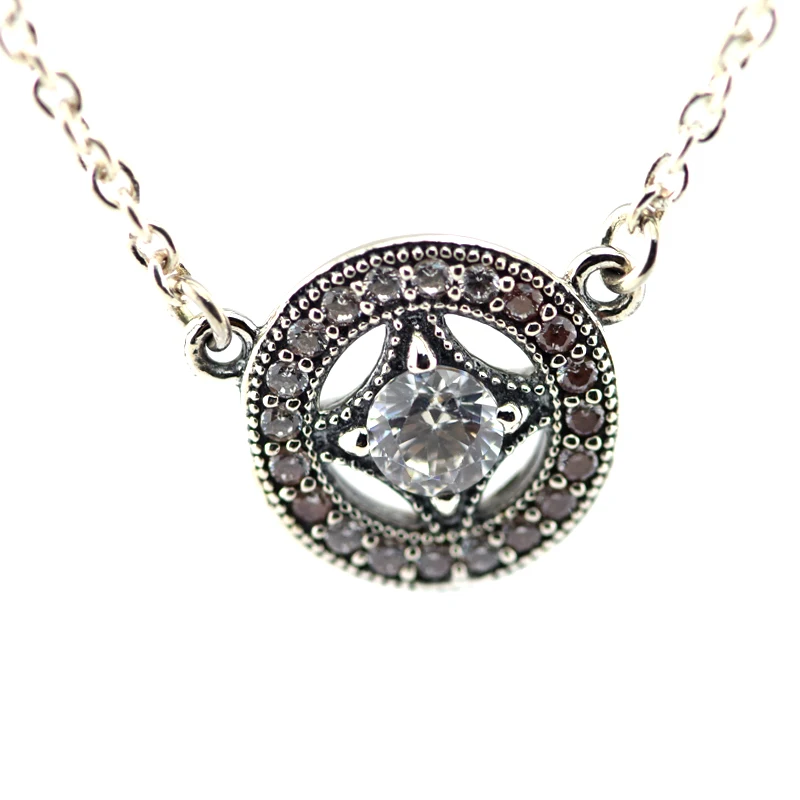 

100% 925 Sterling Silver Clear CZ Necklaces & Pendants for Women Vintage Allure Necklace DIY Fine Jewelry PFN030
