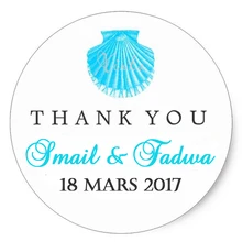 Пользовательские Свадебные Sea Shell Beach Классический круглый Стикеры, персонализированные свадебные Стикеры s, этикетки или метки, индивидуальные именем и датой