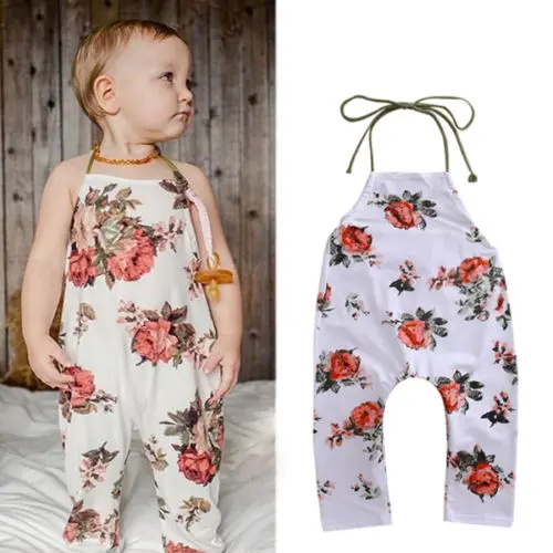 Детский комбинезон без рукавов с цветочным принтом и открытой спиной|boy romper|baby
