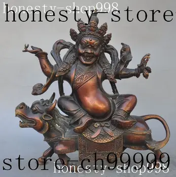 

christmas tibet buddhism bronze Yamantaka Mahakala god buddha ride foo dog beast statue halloween